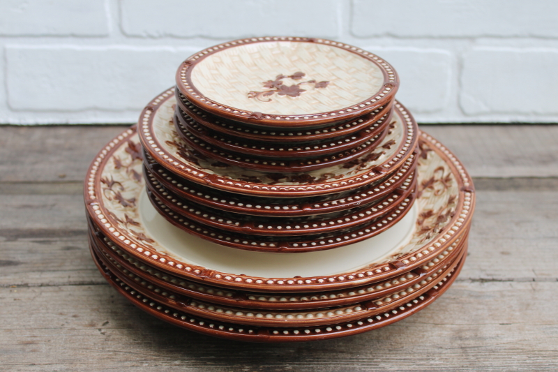 photo of Temp Tations floral lace basketweave chocolate brown plates set for 4, hard to find!  #9